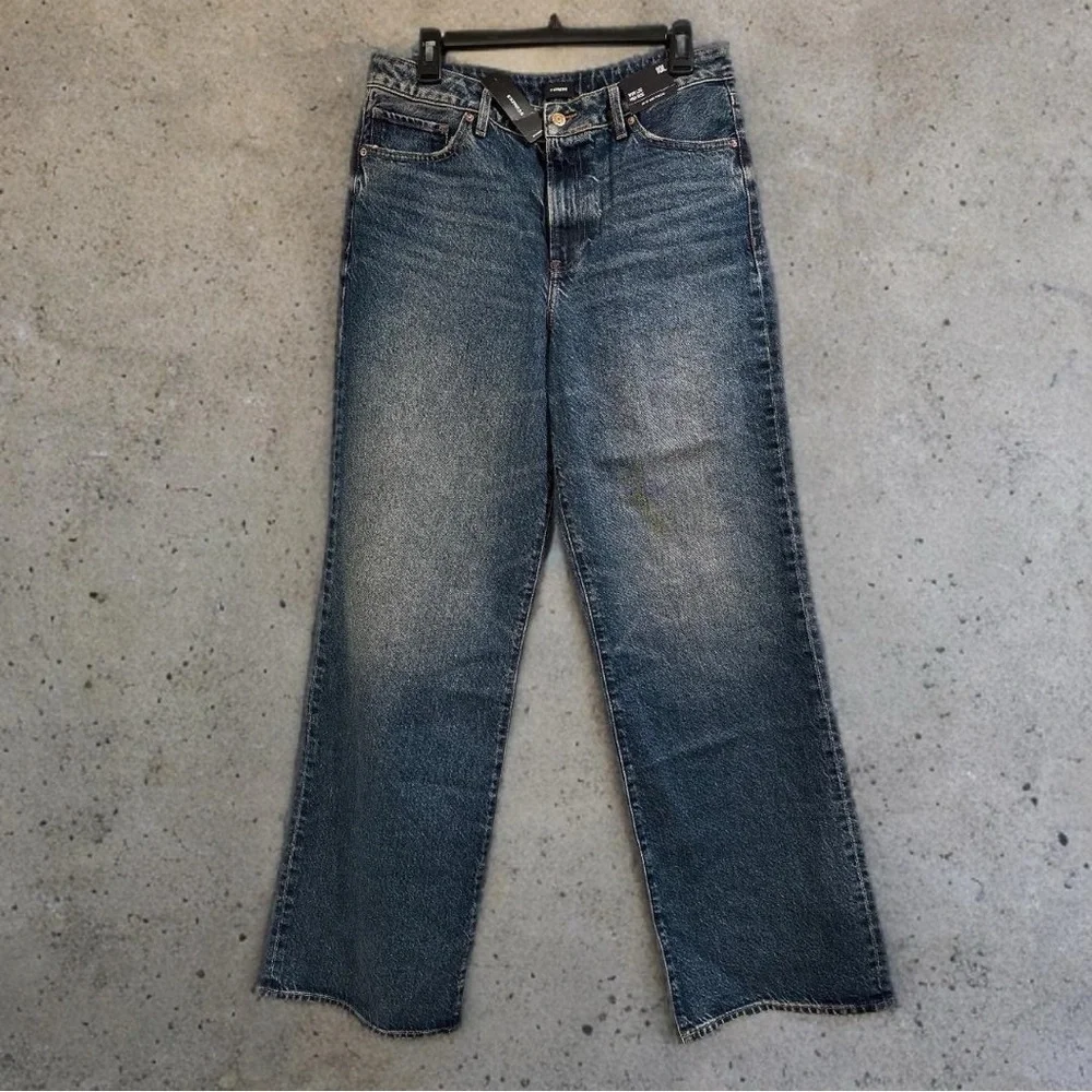 Express Wide Leg High Rise Jeans Women's 10L Tall Mom Wide Loose Distressed NWT